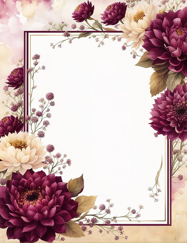 Watercolor Dahlia Frame: Red Floral Border, Scrapbooking (Digital Paper) — image 11