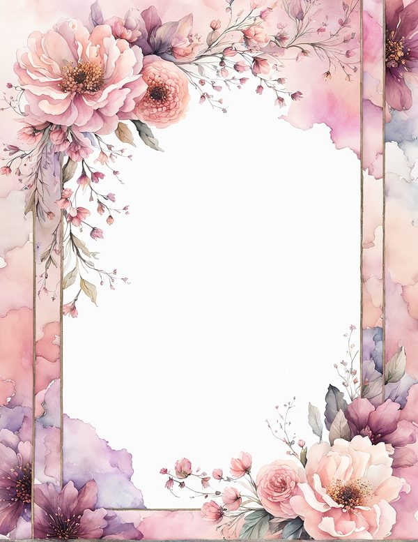 Watercolor Wildflower Frame: Pink Purple Floral Wedding Invitation (JPG Digital Paper) — image 1