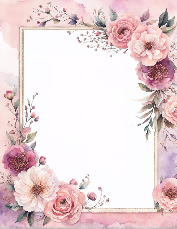 Watercolor Wildflower Frame: Pink Purple Floral Wedding Invitation (JPG Digital Paper) — image 2
