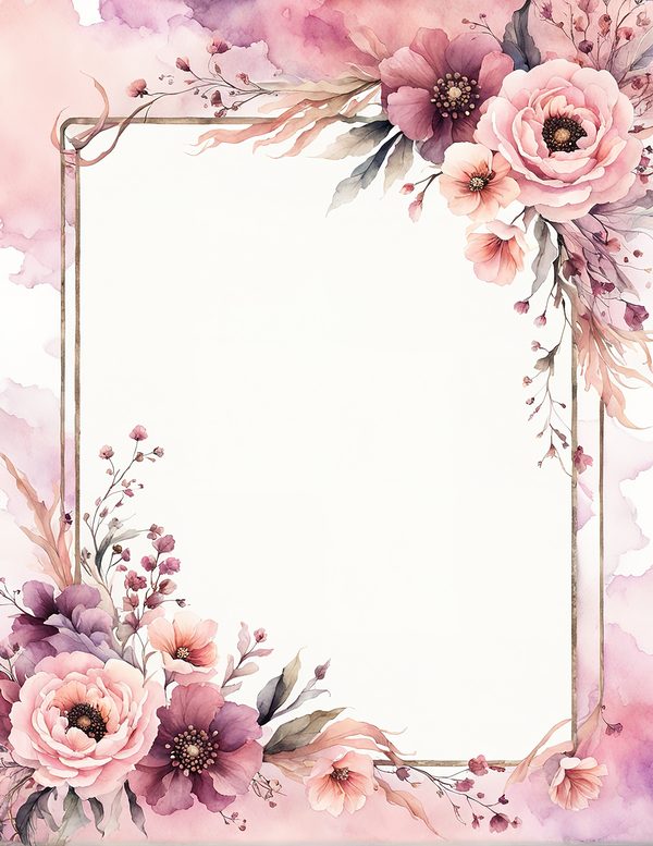 Watercolor Wildflower Frame: Pink Purple Floral Wedding Invitation (JPG Digital Paper) — image 4