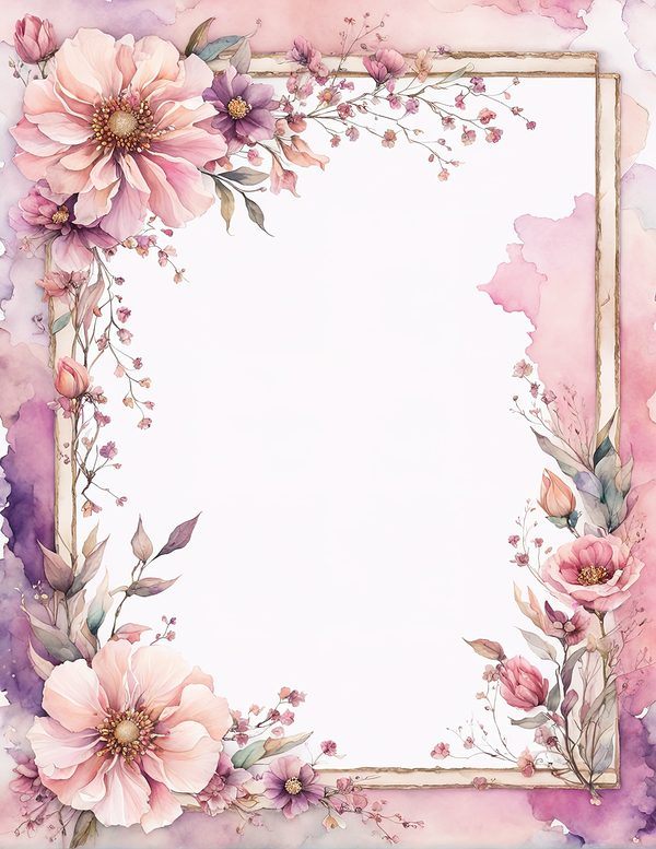 Watercolor Wildflower Frame: Pink Purple Floral Wedding Invitation (JPG Digital Paper) — image 5