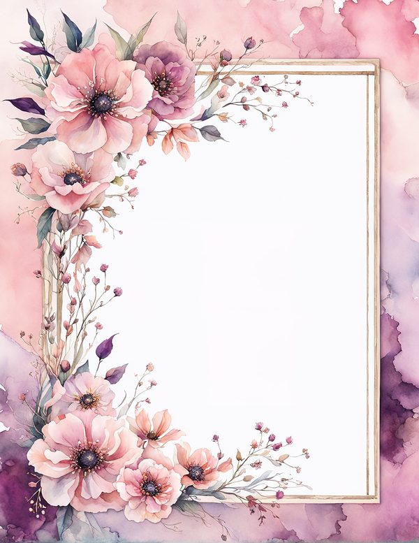 Watercolor Wildflower Frame: Pink Purple Floral Wedding Invitation (JPG Digital Paper) — image 10