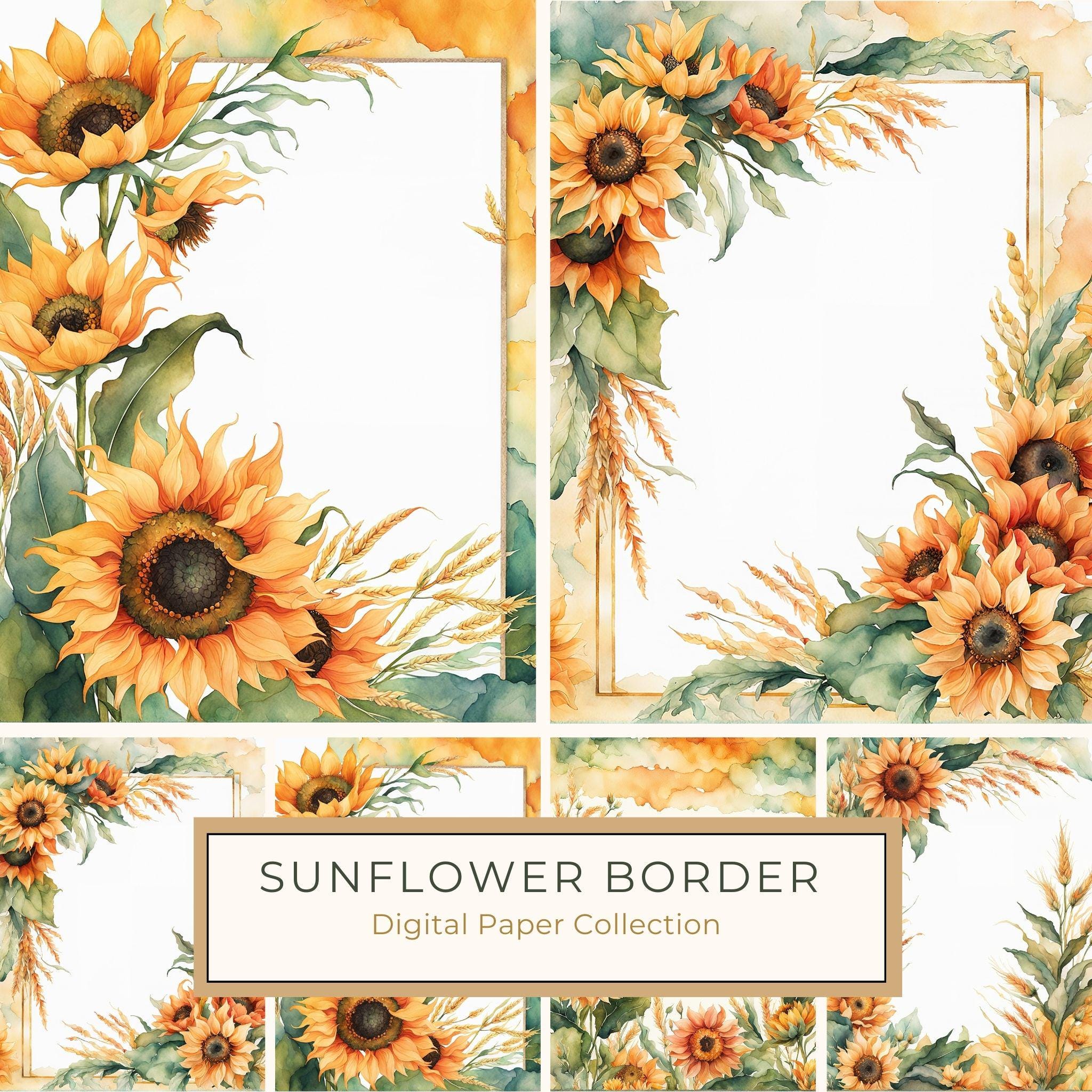 Watercolor Sunflower Frame: Autumn Floral Border (Digital Paper Set)