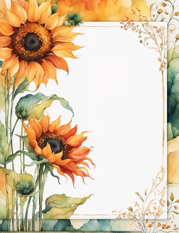 Watercolor Sunflower Frame: Autumn Floral Border (Digital Paper Set) — image 1