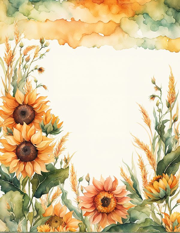 Watercolor Sunflower Frame: Autumn Floral Border (Digital Paper Set) — image 2