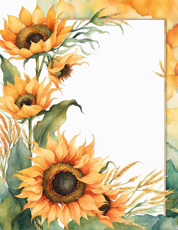 Watercolor Sunflower Frame: Autumn Floral Border (Digital Paper Set) — image 3