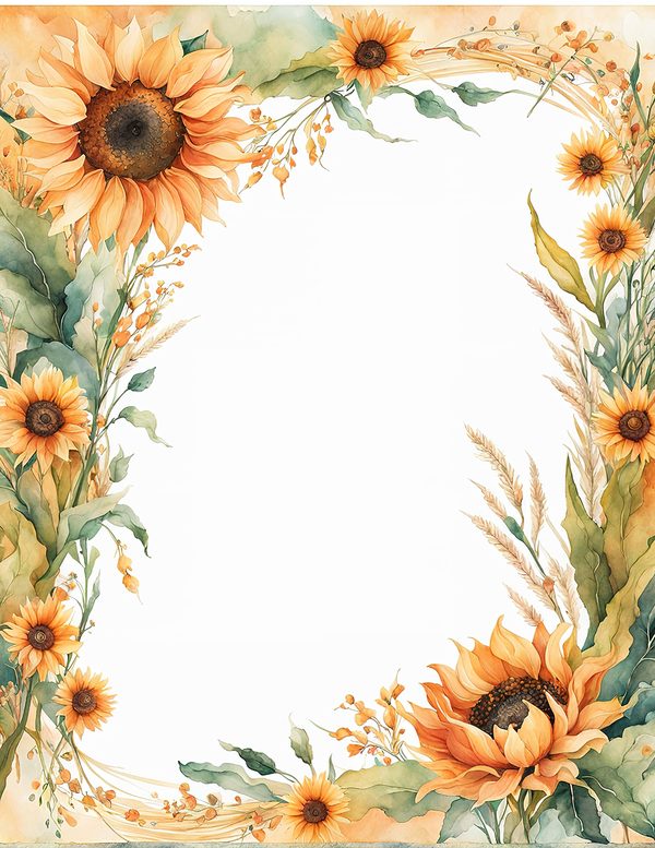 Watercolor Sunflower Frame: Autumn Floral Border (Digital Paper Set) — image 4