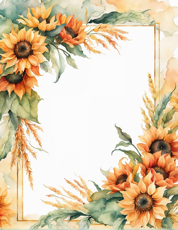 Watercolor Sunflower Frame: Autumn Floral Border (Digital Paper Set) — image 5