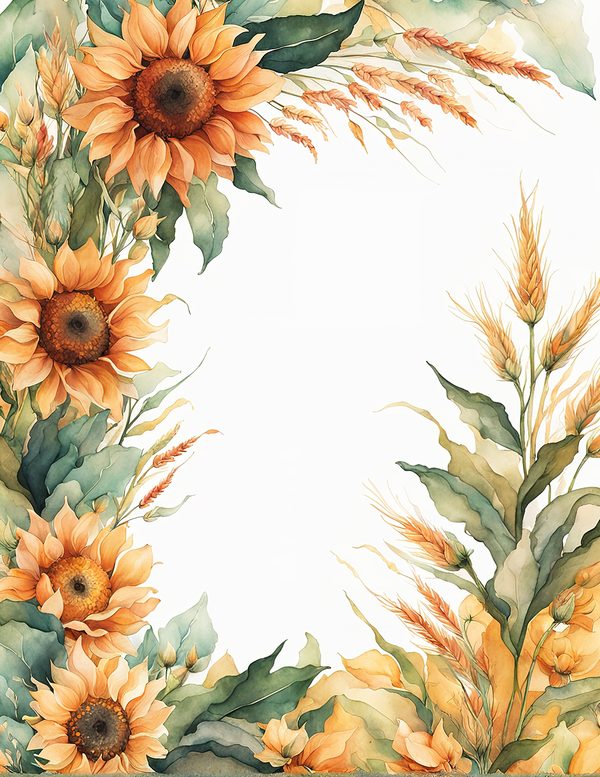 Watercolor Sunflower Frame: Autumn Floral Border (Digital Paper Set) — image 6