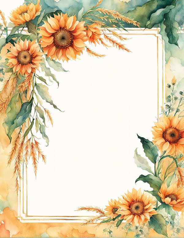 Watercolor Sunflower Frame: Autumn Floral Border (Digital Paper Set) — image 7