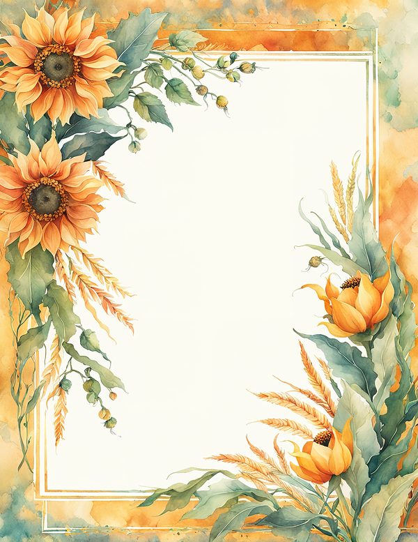 Watercolor Sunflower Frame: Autumn Floral Border (Digital Paper Set) — image 8
