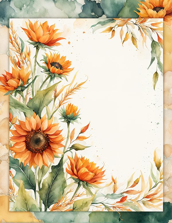 Watercolor Sunflower Frame: Autumn Floral Border (Digital Paper Set) — image 9