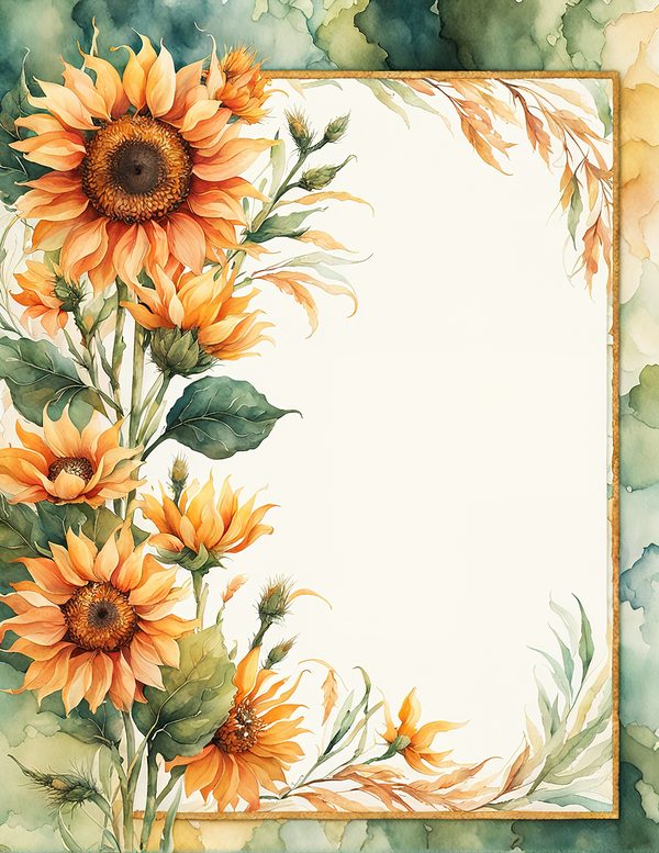 Watercolor Sunflower Frame: Autumn Floral Border (Digital Paper Set) — image 10