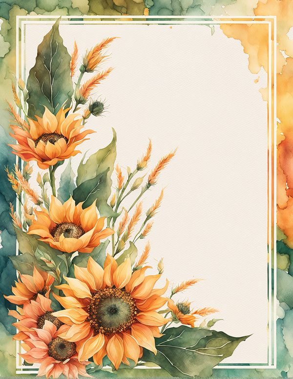 Watercolor Sunflower Frame: Autumn Floral Border (Digital Paper Set) — image 11