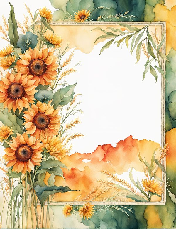 Watercolor Sunflower Frame: Autumn Floral Border (Digital Paper Set) — image 12