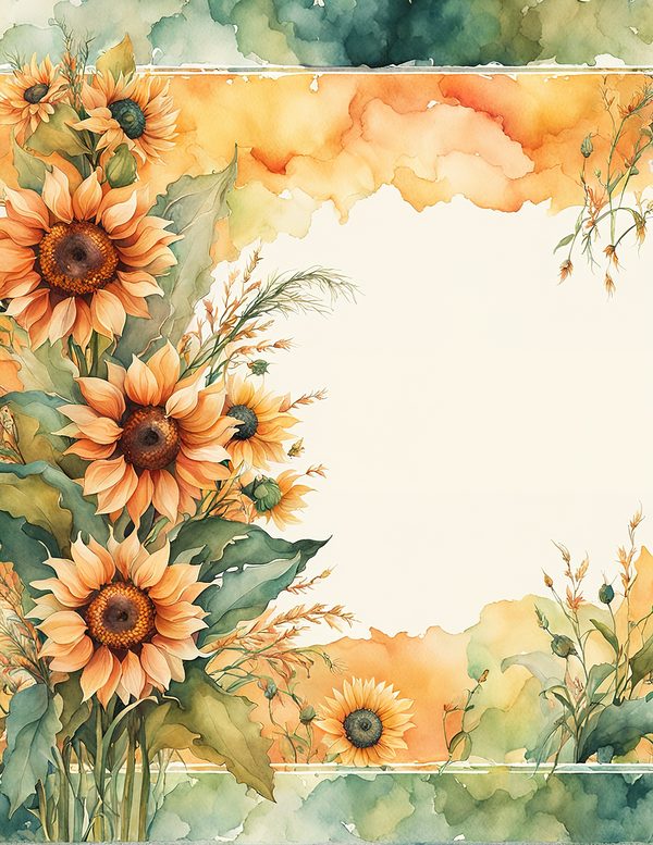 Watercolor Sunflower Frame: Autumn Floral Border (Digital Paper Set) — image 13