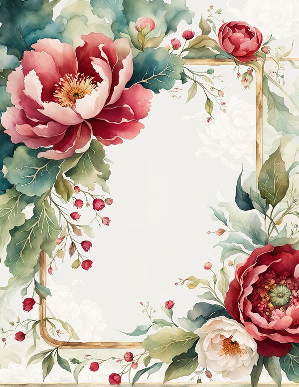 Watercolor Peony Frames: Floral Wedding Borders, Scrapbook Backgrounds (Digital Paper Pack) — image 1