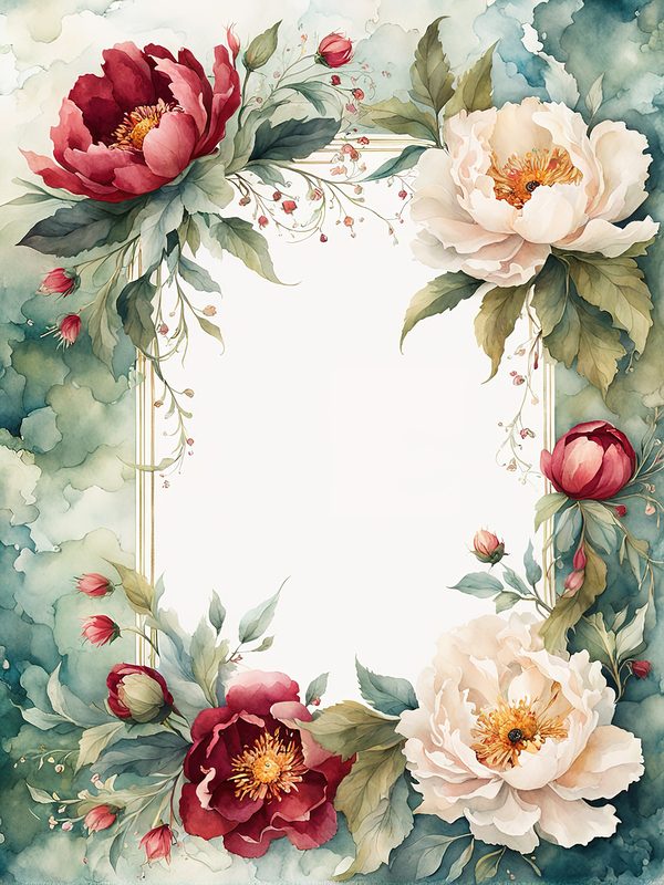 Watercolor Peony Frames: Floral Wedding Borders, Scrapbook Backgrounds (Digital Paper Pack) — image 2