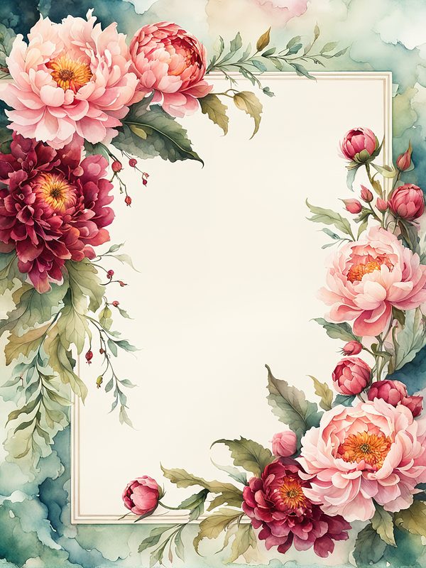 Watercolor Peony Frames: Floral Wedding Borders, Scrapbook Backgrounds (Digital Paper Pack) — image 3