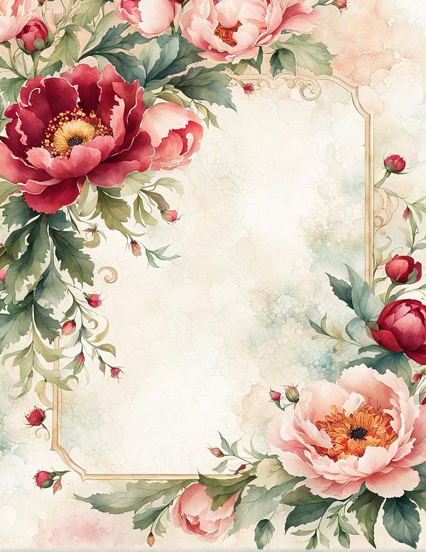 Watercolor Peony Frames: Floral Wedding Borders, Scrapbook Backgrounds (Digital Paper Pack) — image 4