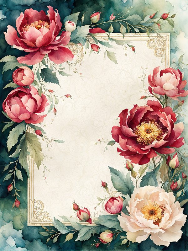 Watercolor Peony Frames: Floral Wedding Borders, Scrapbook Backgrounds (Digital Paper Pack) — image 5