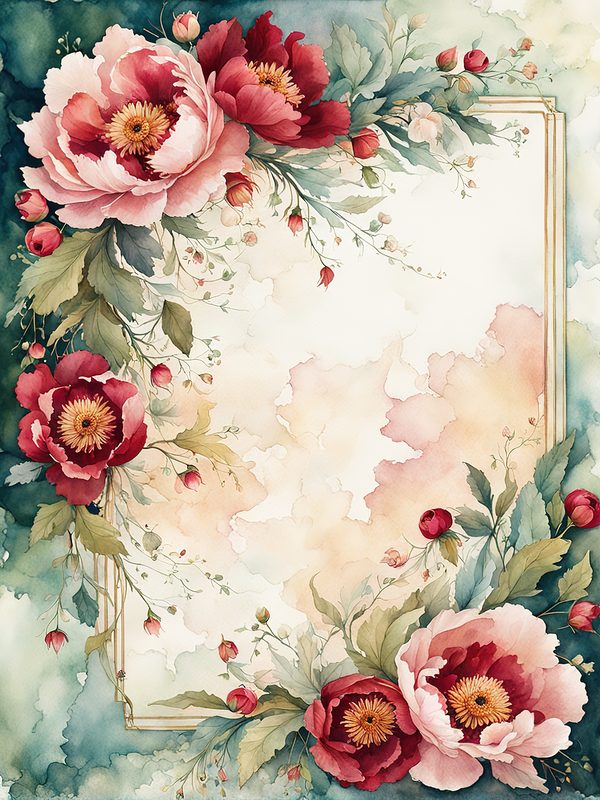 Watercolor Peony Frames: Floral Wedding Borders, Scrapbook Backgrounds (Digital Paper Pack) — image 6