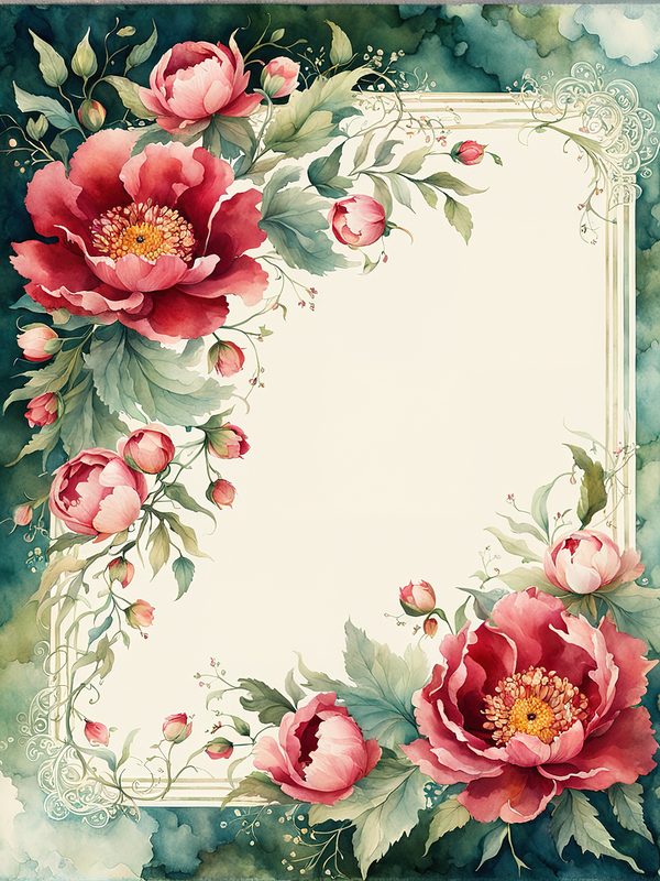 Watercolor Peony Frames: Floral Wedding Borders, Scrapbook Backgrounds (Digital Paper Pack) — image 7
