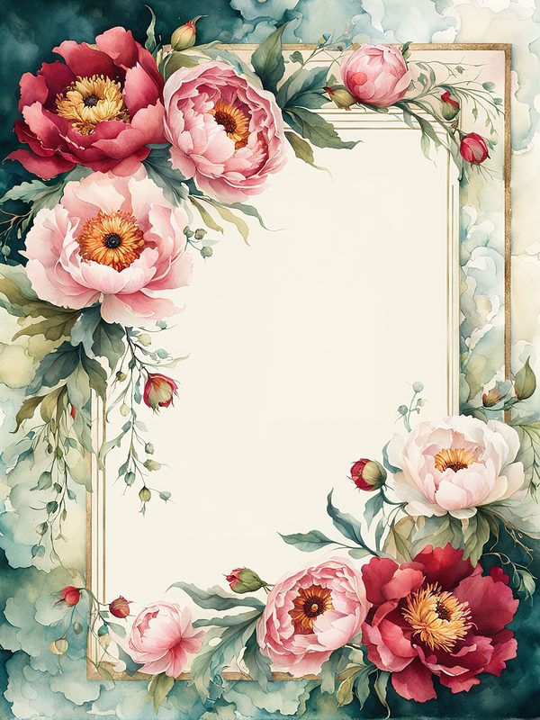 Watercolor Peony Frames: Floral Wedding Borders, Scrapbook Backgrounds (Digital Paper Pack) — image 8
