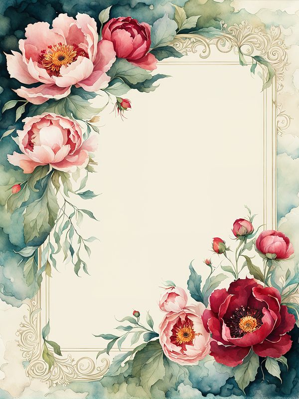 Watercolor Peony Frames: Floral Wedding Borders, Scrapbook Backgrounds (Digital Paper Pack) — image 9