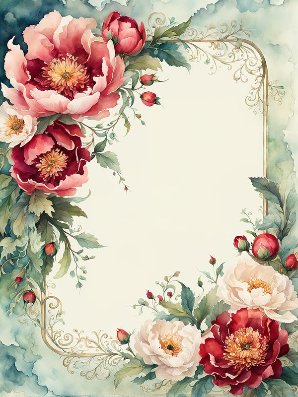 Watercolor Peony Frames: Floral Wedding Borders, Scrapbook Backgrounds (Digital Paper Pack) — image 10