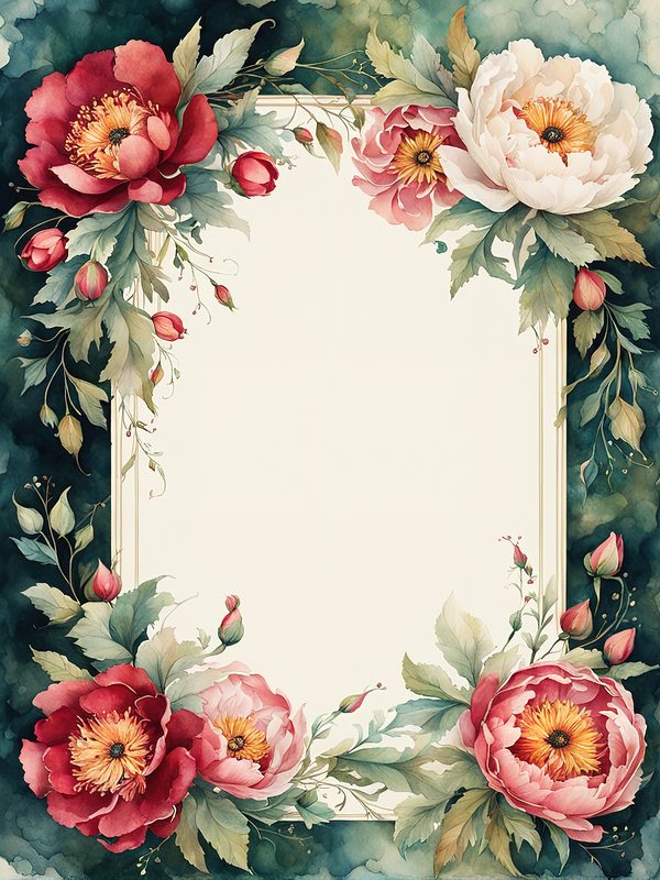 Watercolor Peony Frames: Floral Wedding Borders, Scrapbook Backgrounds (Digital Paper Pack) — image 11