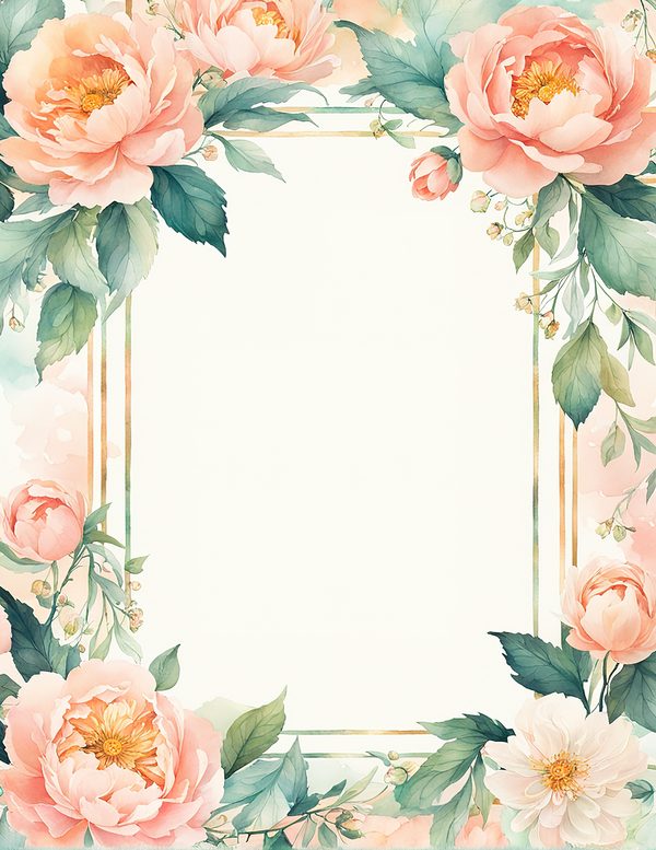 Watercolor Peony Floral Frames: Blush Pink Wedding Card Backgrounds (Digital Paper Set) — image 1
