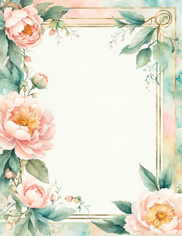 Watercolor Peony Floral Frames: Blush Pink Wedding Card Backgrounds (Digital Paper Set) — image 2