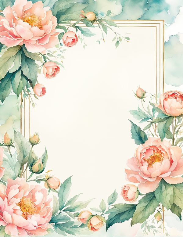 Watercolor Peony Floral Frames: Blush Pink Wedding Card Backgrounds (Digital Paper Set) — image 3