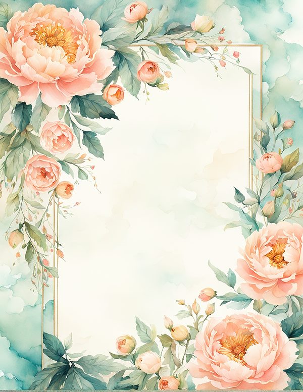 Watercolor Peony Floral Frames: Blush Pink Wedding Card Backgrounds (Digital Paper Set) — image 4