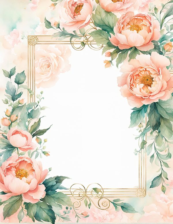 Watercolor Peony Floral Frames: Blush Pink Wedding Card Backgrounds (Digital Paper Set) — image 5