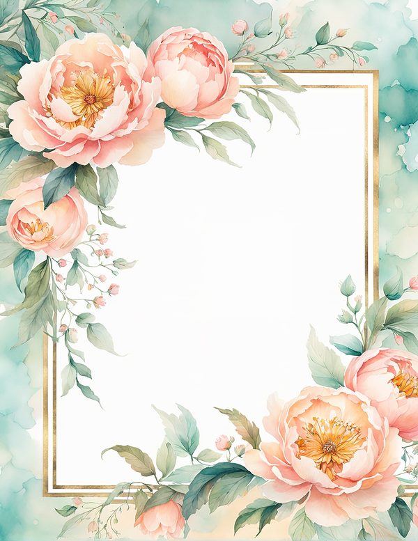 Watercolor Peony Floral Frames: Blush Pink Wedding Card Backgrounds (Digital Paper Set) — image 6