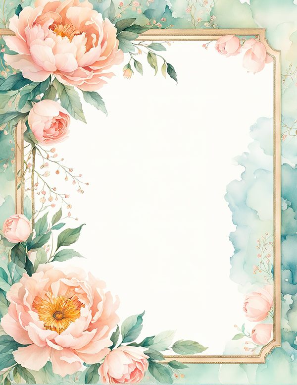 Watercolor Peony Floral Frames: Blush Pink Wedding Card Backgrounds (Digital Paper Set) — image 7