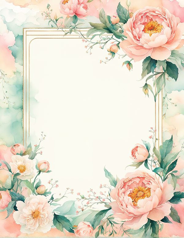 Watercolor Peony Floral Frames: Blush Pink Wedding Card Backgrounds (Digital Paper Set) — image 8