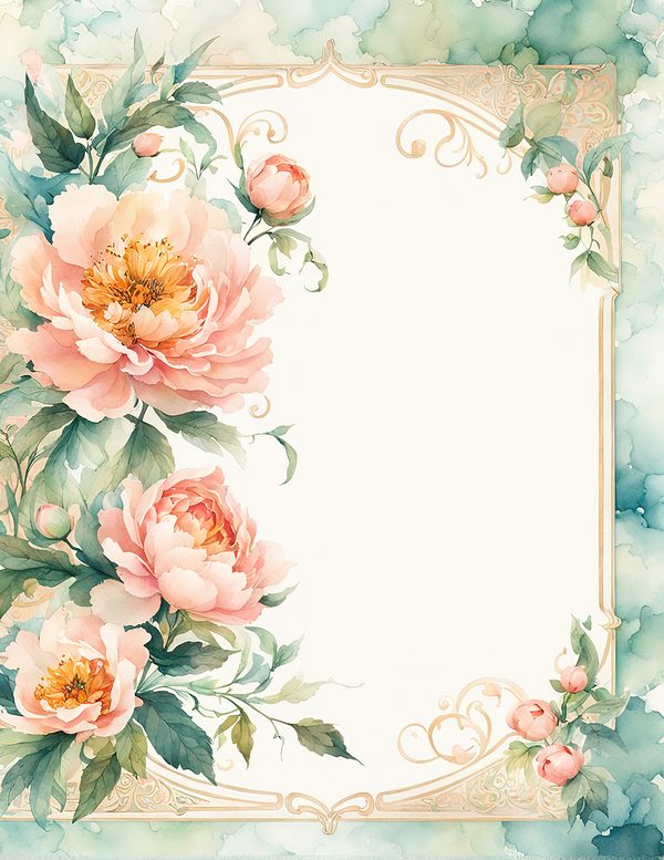 Watercolor Peony Floral Frames: Blush Pink Wedding Card Backgrounds (Digital Paper Set) — image 9