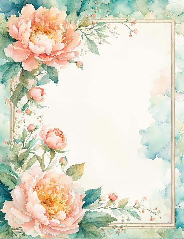 Watercolor Peony Floral Frames: Blush Pink Wedding Card Backgrounds (Digital Paper Set) — image 10
