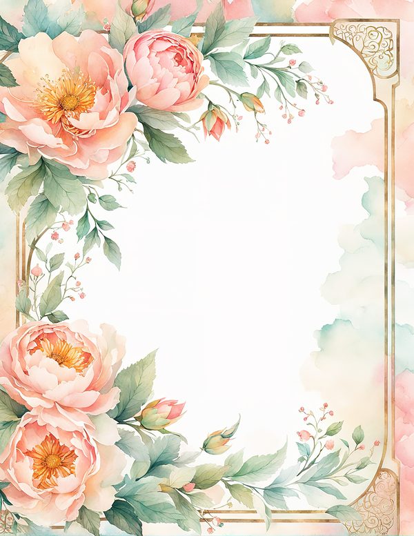 Watercolor Peony Floral Frames: Blush Pink Wedding Card Backgrounds (Digital Paper Set) — image 11