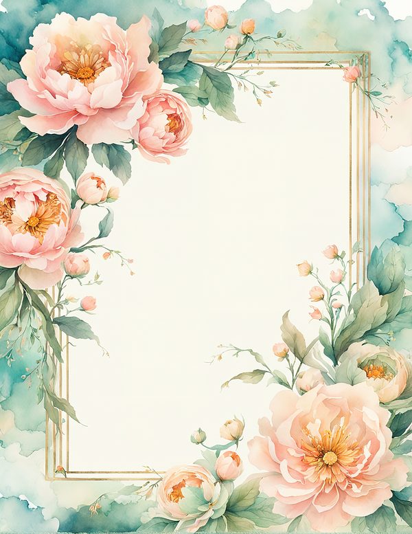 Watercolor Peony Floral Frames: Blush Pink Wedding Card Backgrounds (Digital Paper Set) — image 12