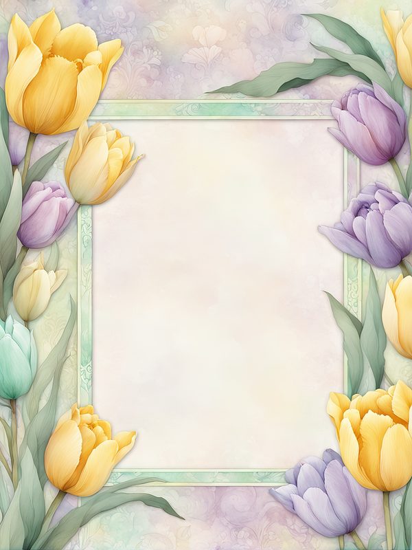 Watercolor Tulip Frame: Lavender & Yellow Floral Border (10 JPG Digital Paper) — image 3