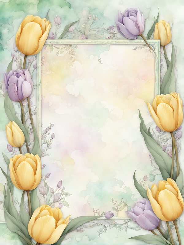 Watercolor Tulip Frame: Lavender & Yellow Floral Border (10 JPG Digital Paper) — image 4