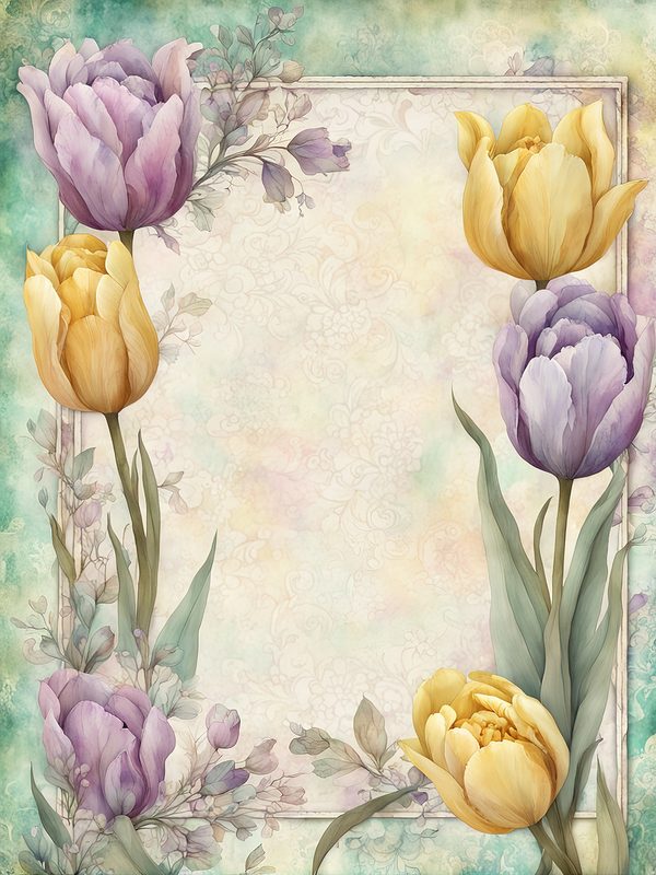 Watercolor Tulip Frame: Lavender & Yellow Floral Border (10 JPG Digital Paper) — image 5