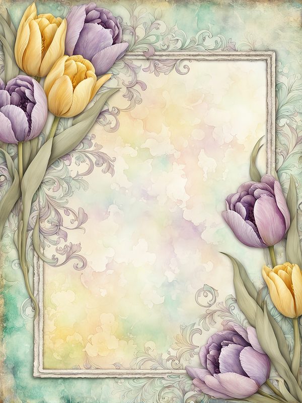Watercolor Tulip Frame: Lavender & Yellow Floral Border (10 JPG Digital Paper) — image 6