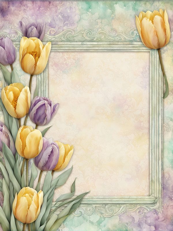 Watercolor Tulip Frame: Lavender & Yellow Floral Border (10 JPG Digital Paper) — image 7