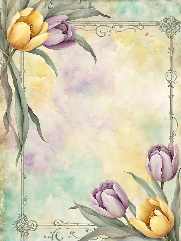 Watercolor Tulip Frame: Lavender & Yellow Floral Border (10 JPG Digital Paper) — image 8