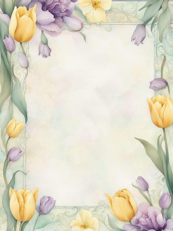 Watercolor Tulip Frame: Lavender & Yellow Floral Border (10 JPG Digital Paper) — image 9